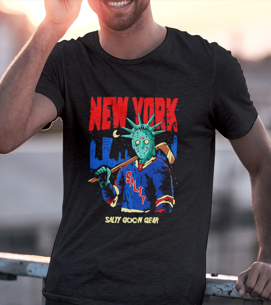 New York Salty Goon Liberty Mask Hockey Player Salty Goon Gear T-Shirt