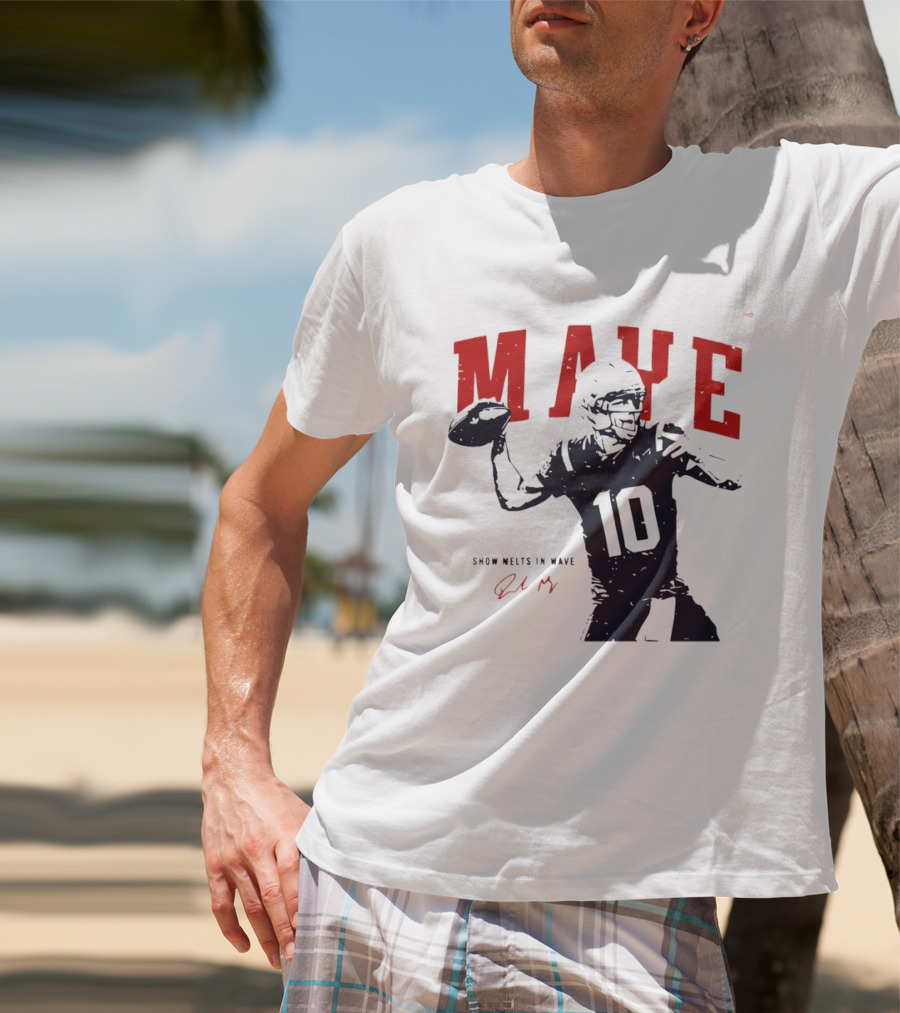 Drake Maye 10 New England Patriots Snow Melts In Wave T-Shirt
