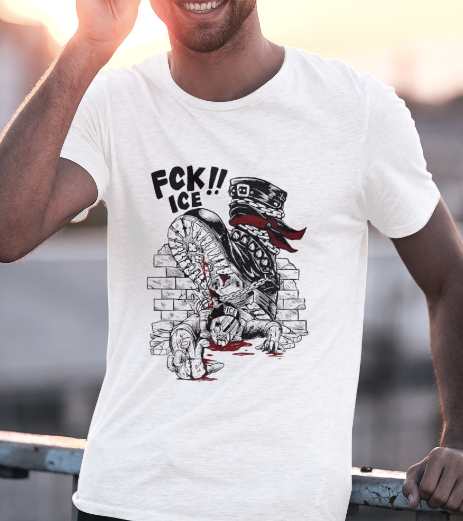 Fck ICE Text With Ice Boot And Bricks T-Shirt