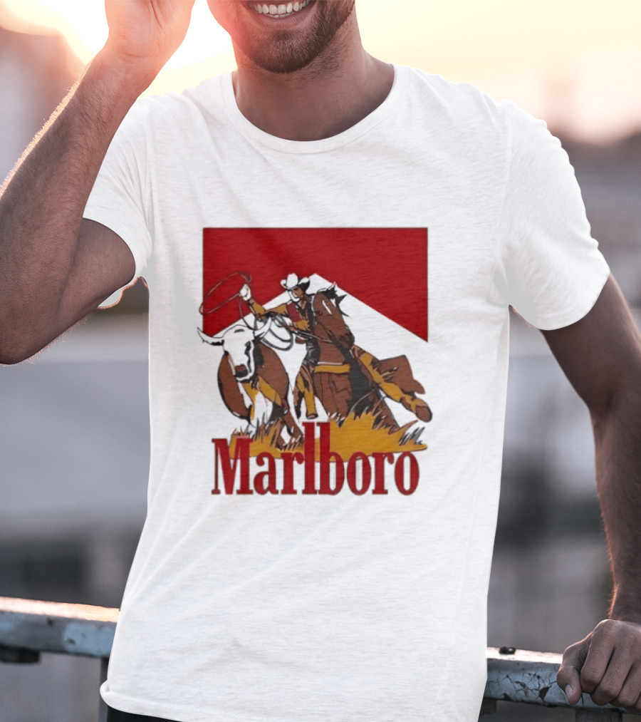 Marlboro Cowboy With Lasso Riding Horse Rugged Outdoors Adventure T-Shirt