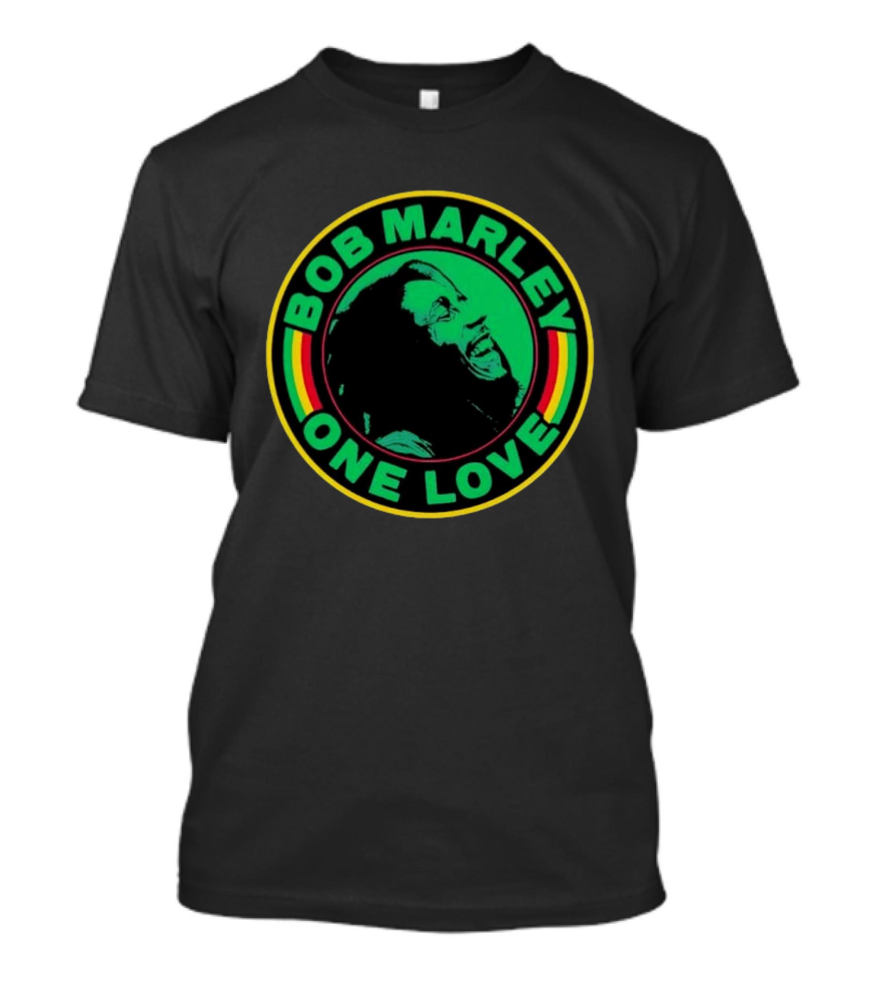Bob Marley One Love Iconic Circle Emblem With Green And Red Highlights T-Shirt