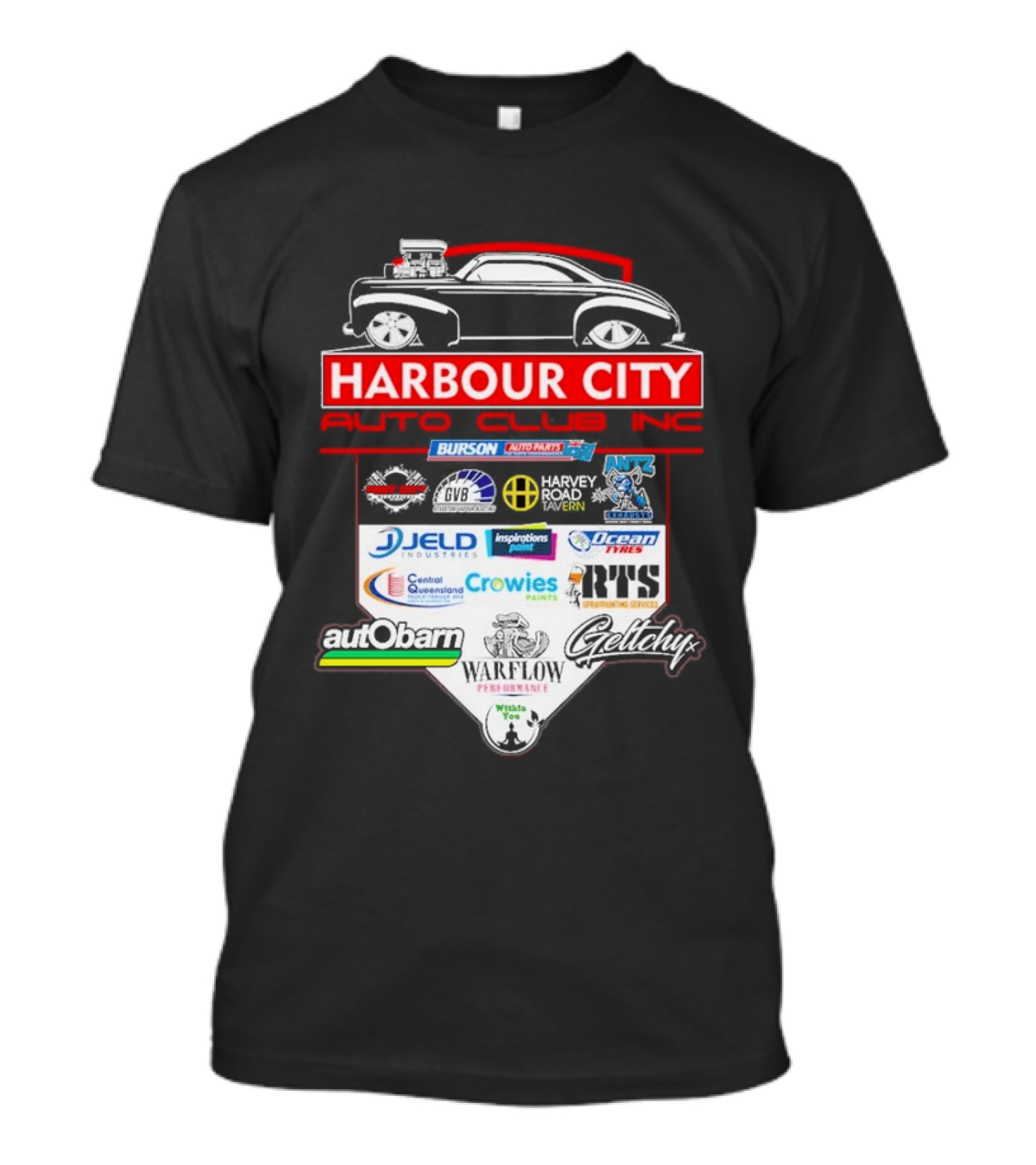 Harbour City Auto Club Burson Central Queensland Crowies Paints Inspirations Paints Wurth Ocean Tyres 2026 T-Shirt