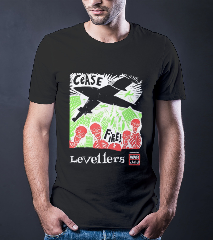 Cease Fire Levellers Red Skeletons Urban Scene T-Shirt