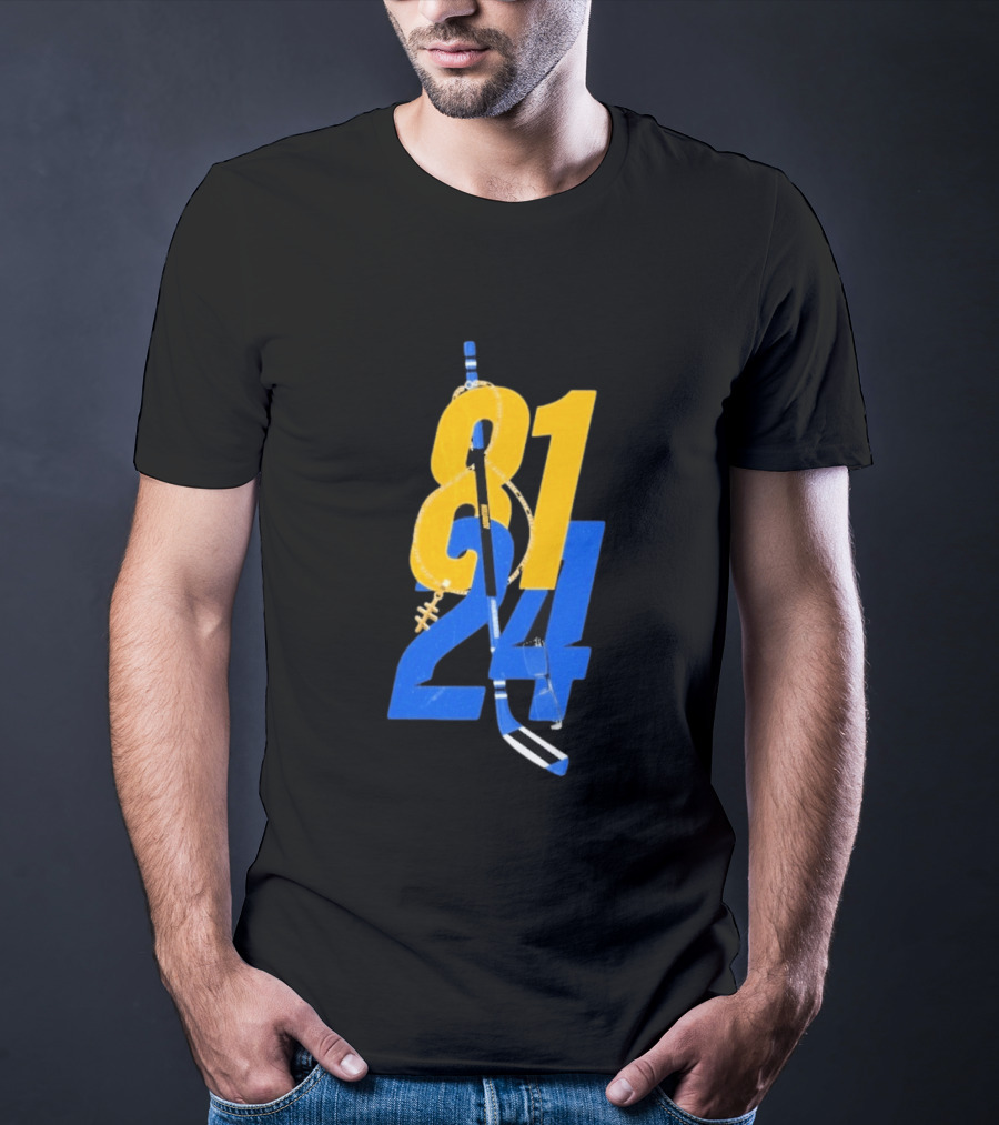 Ilya Rozanov 81 Shane Hollander 24 Hockey Stick Yellow Blue Numbers T-Shirt