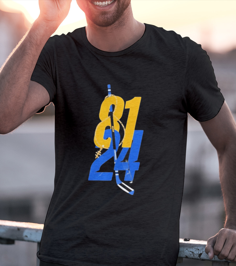 Ilya Rozanov 81 Shane Hollander 24 Hockey Stick Yellow Blue Numbers T-Shirt