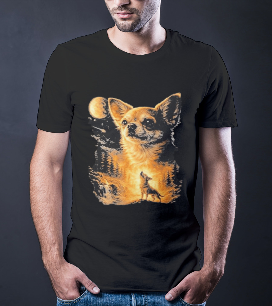 Chihuahua Wolf Moon Forest Scene T-Shirt