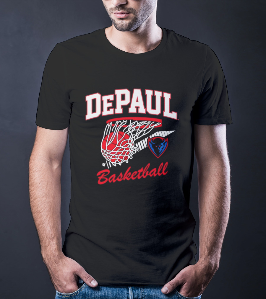 DePaul Blue Demons Basketball Hoop Throwback T-Shirt