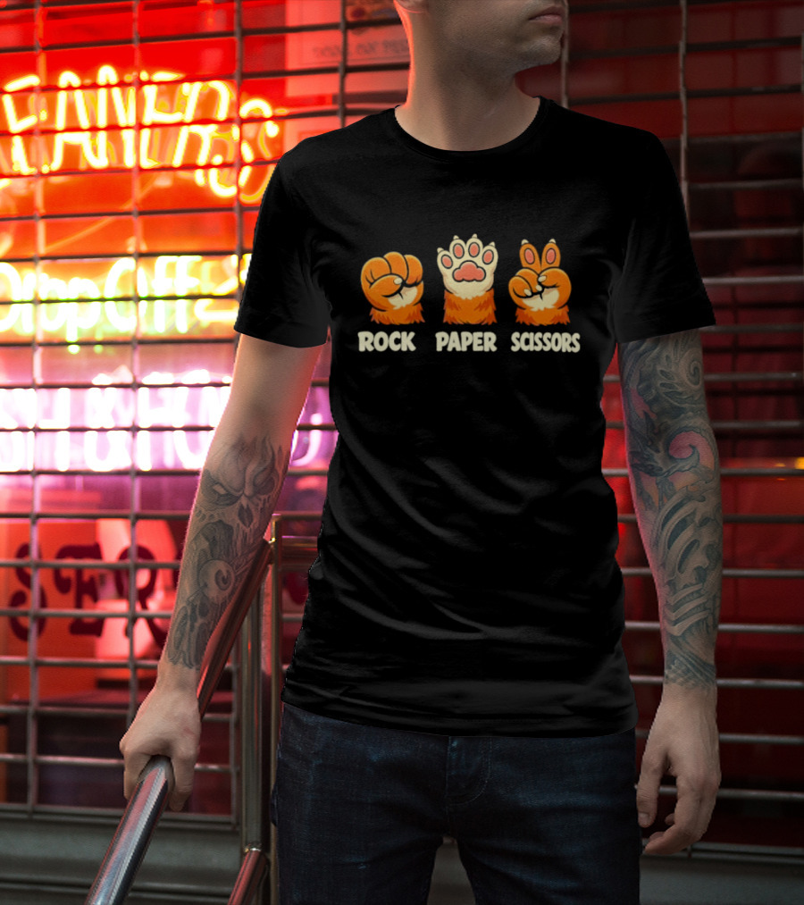 Rock Paper Scissors Cat Paw Humor Pet Lover Meme T-Shirt