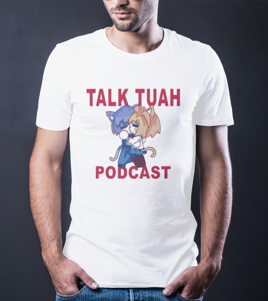 Talk Tuah Podcast Cute Anime Cat Characters Hugging T-Shirt