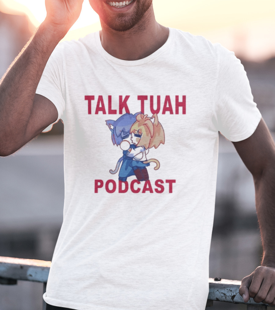 Talk Tuah Podcast Cute Anime Cat Characters Hugging T-Shirt
