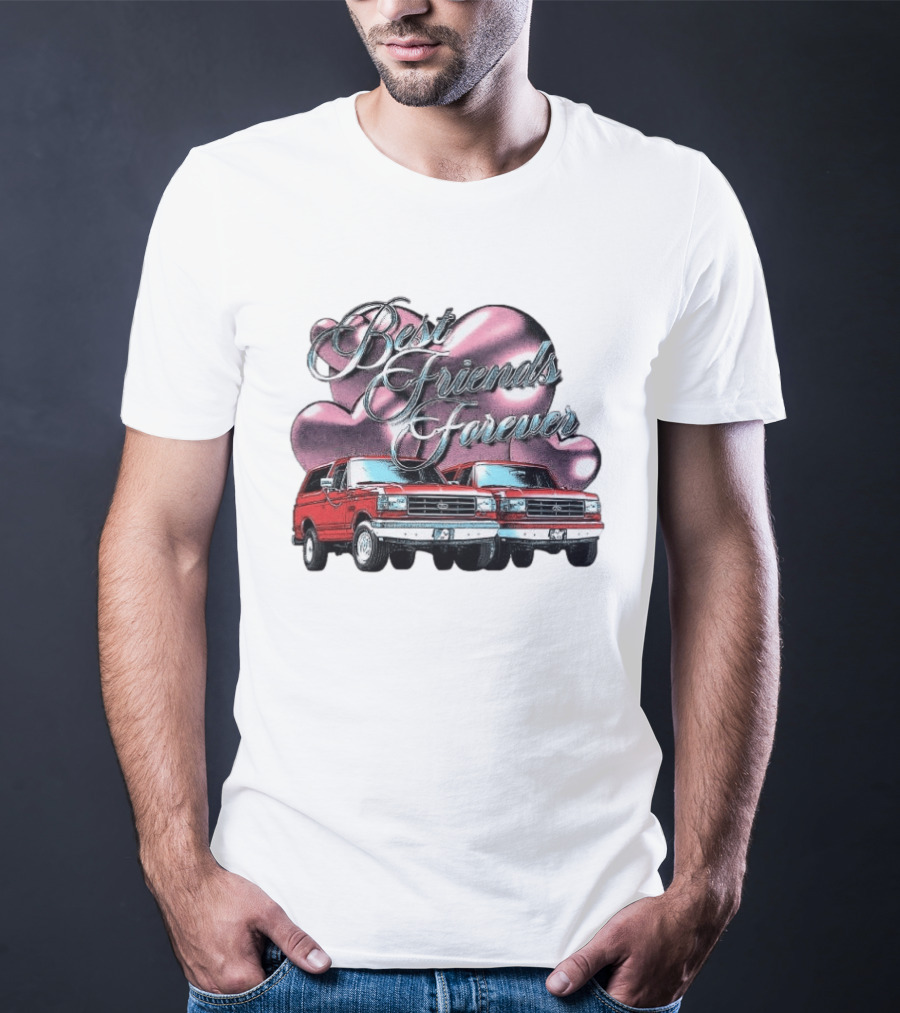 Best Friends Forever Classic Ford Cars With Pink Heart T-Shirt