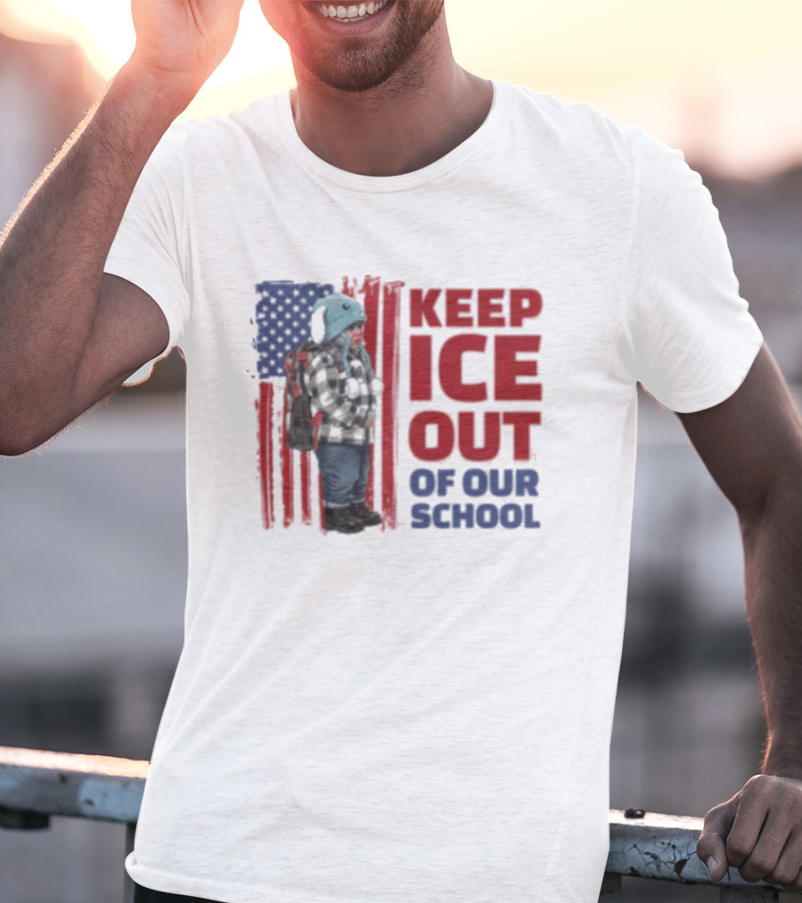 KEEP ICE OUT OF OUR SCHOOL USA Flag Blue Eagle Hat Kid Protest T-Shirt