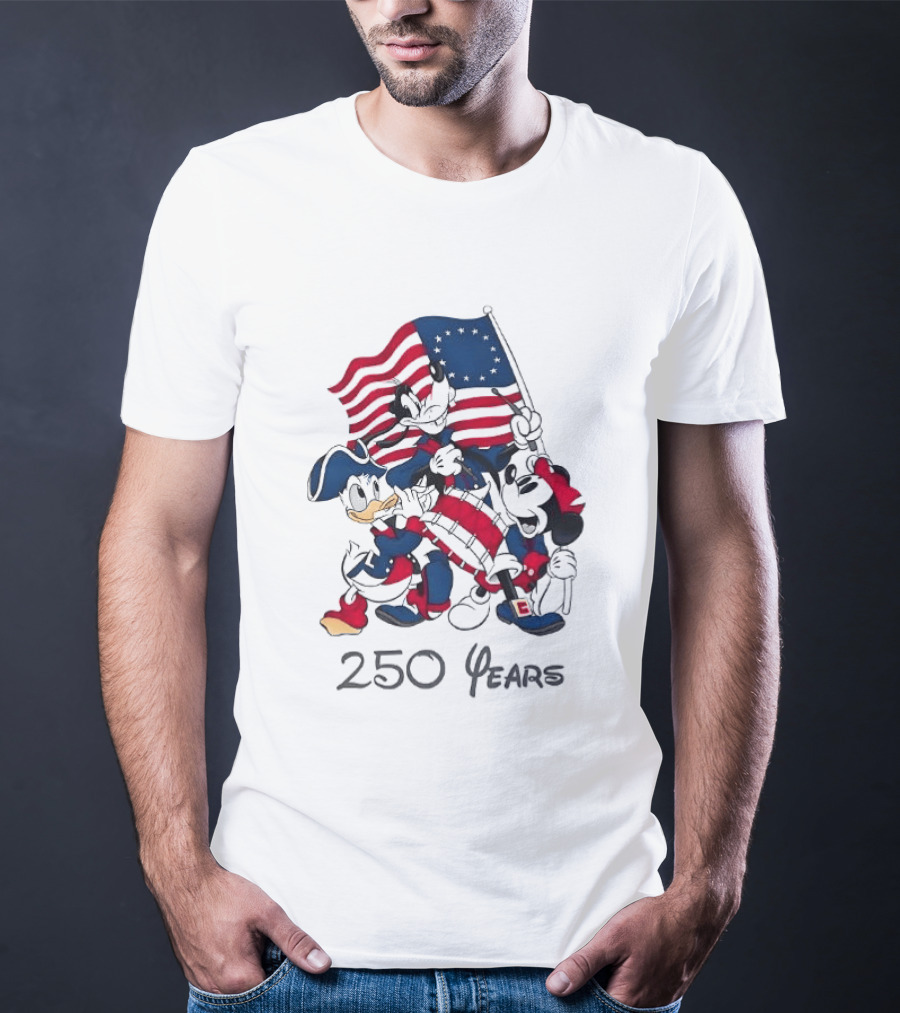 Mickey Mouse Donald Goofy 250 Years Disney Anniversary USA Flag Celebration T-Shirt