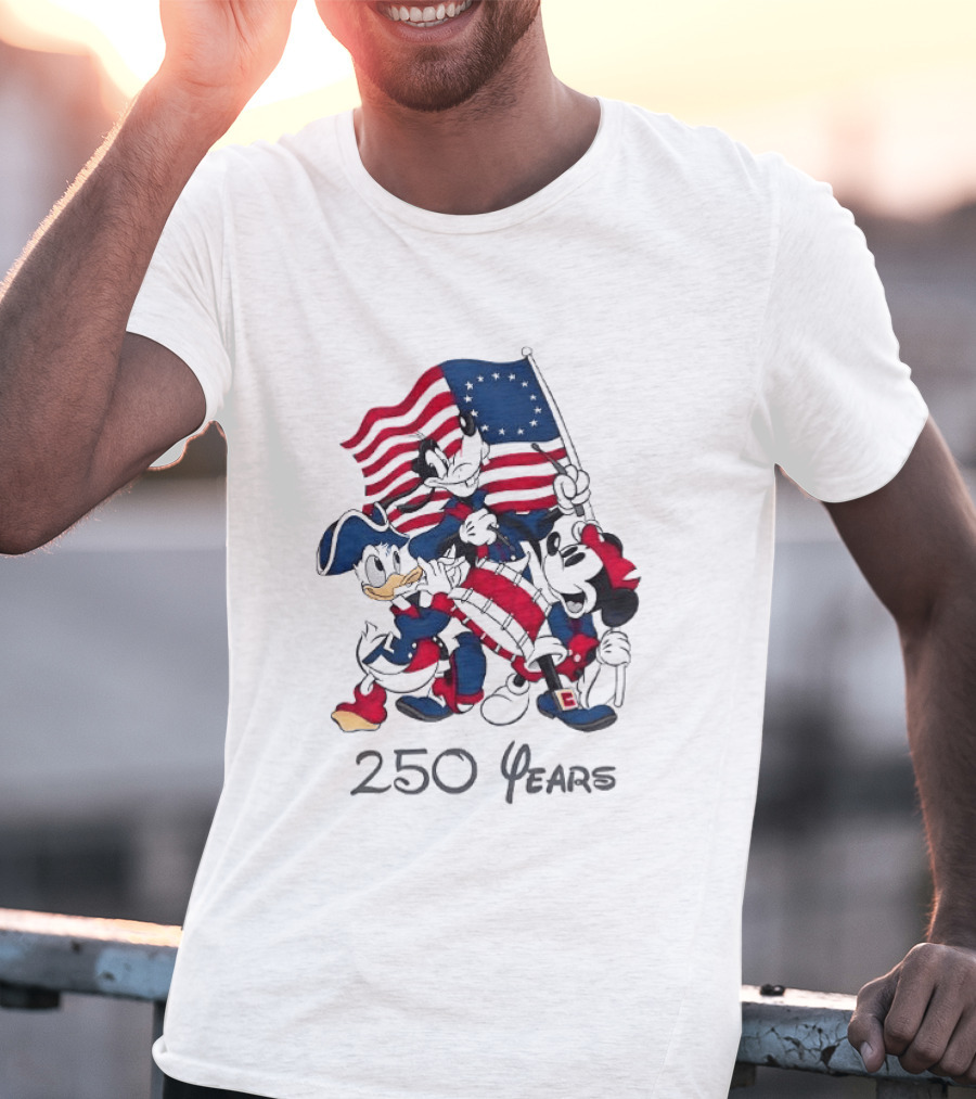 Mickey Mouse Donald Goofy 250 Years Disney Anniversary USA Flag Celebration T-Shirt