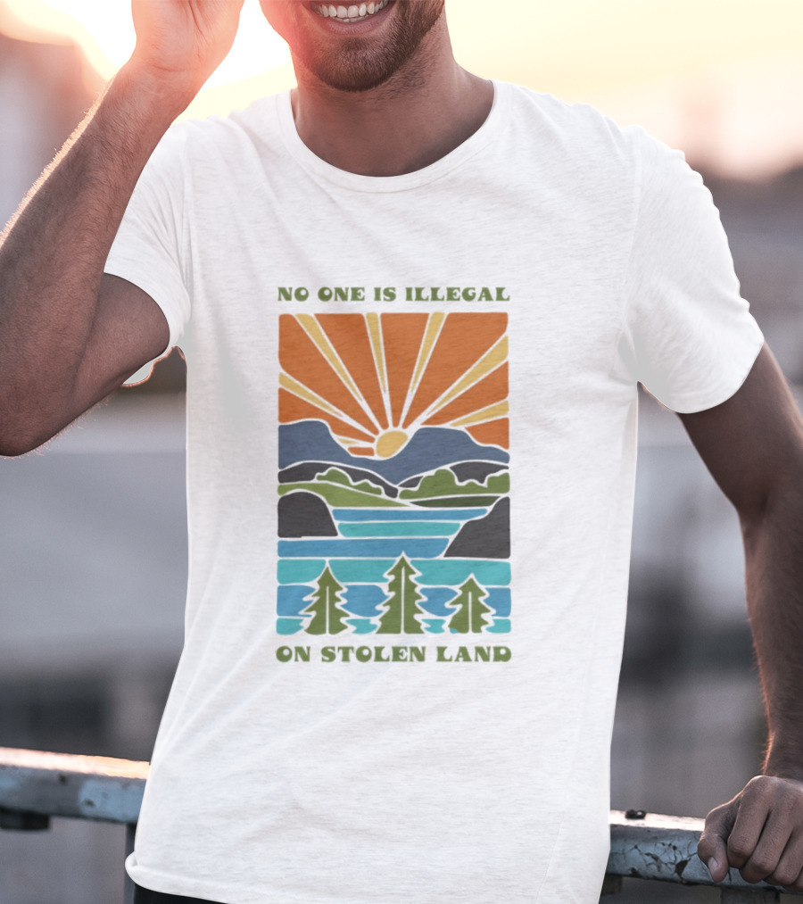 Billie Eilish No One Is Illegal On Stolen Land Sunset Scenic Mountains And Forest T-Shirt