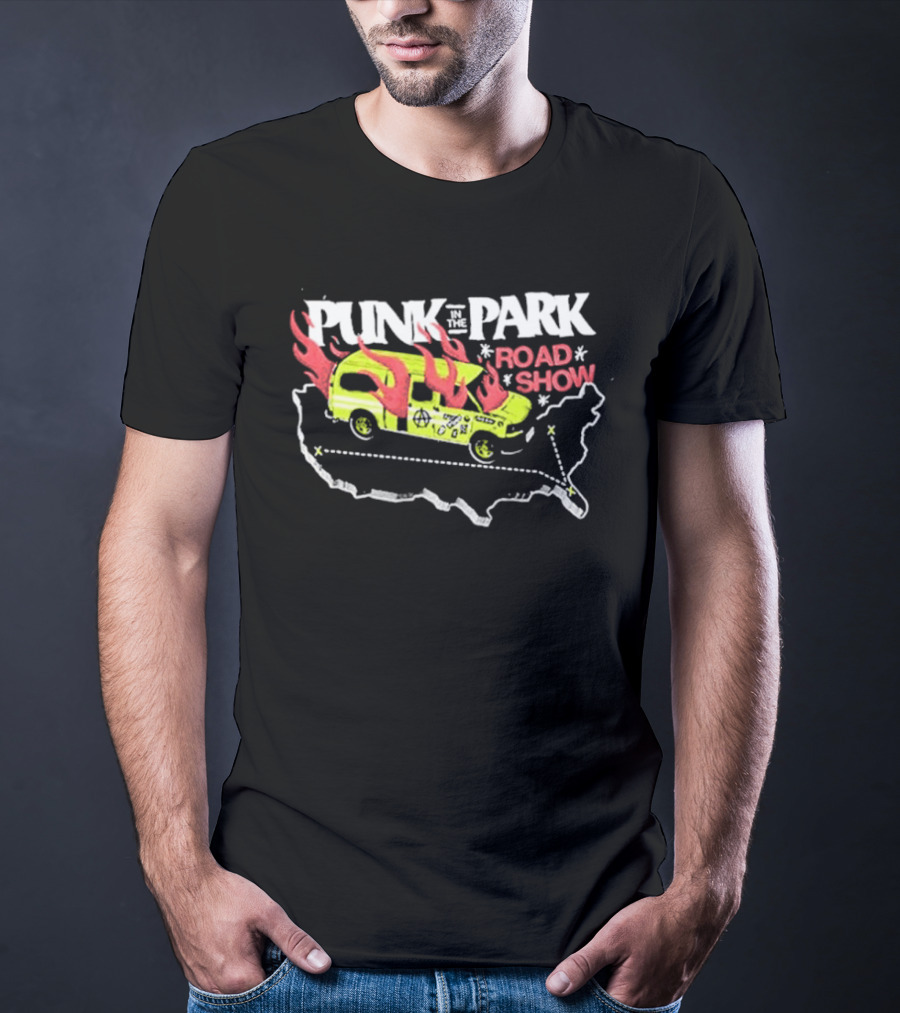 Punk In The Park Road Show 2026 Flaming Van USA Map Tour T-Shirt