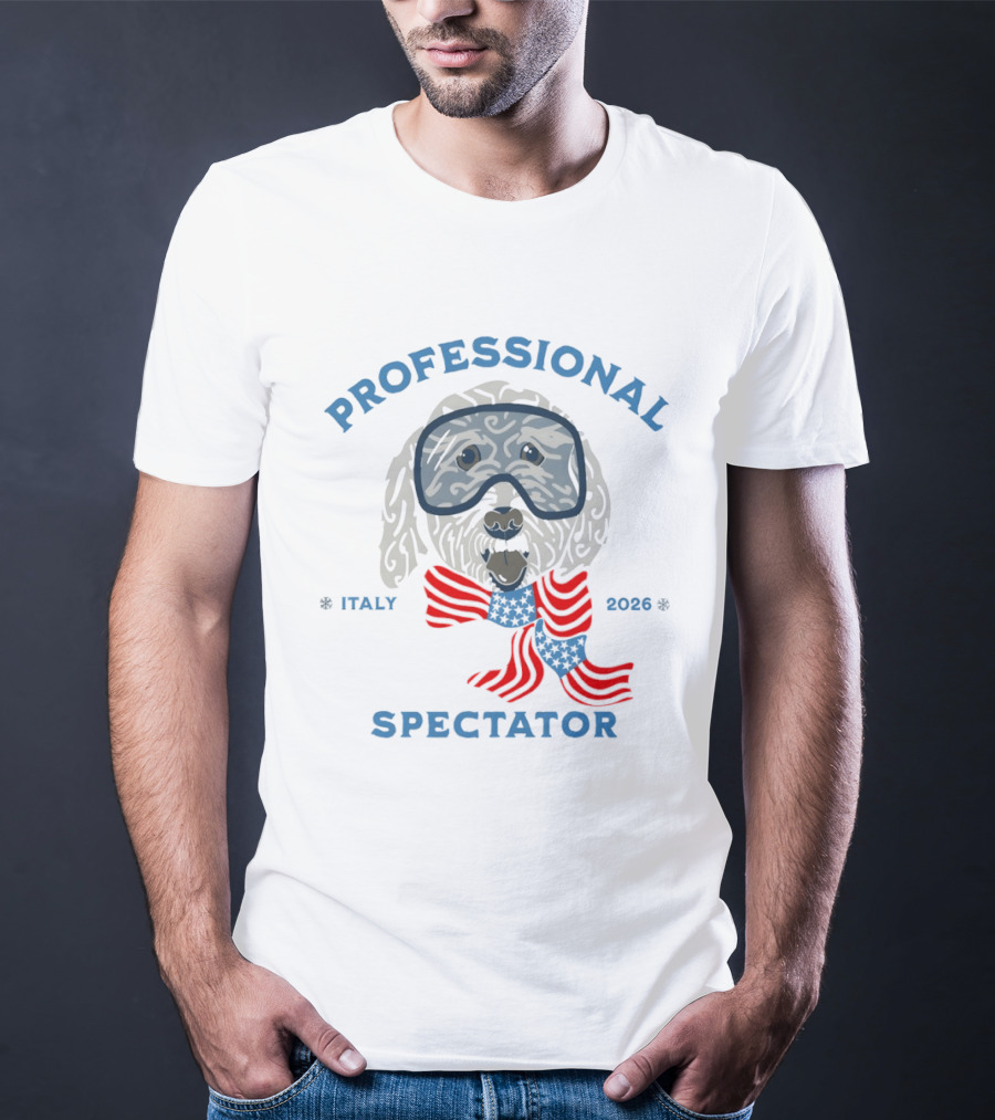 Professional Spectator Italy 2026 Winter Games Dog With Goggles And Scarf T-Shirt
