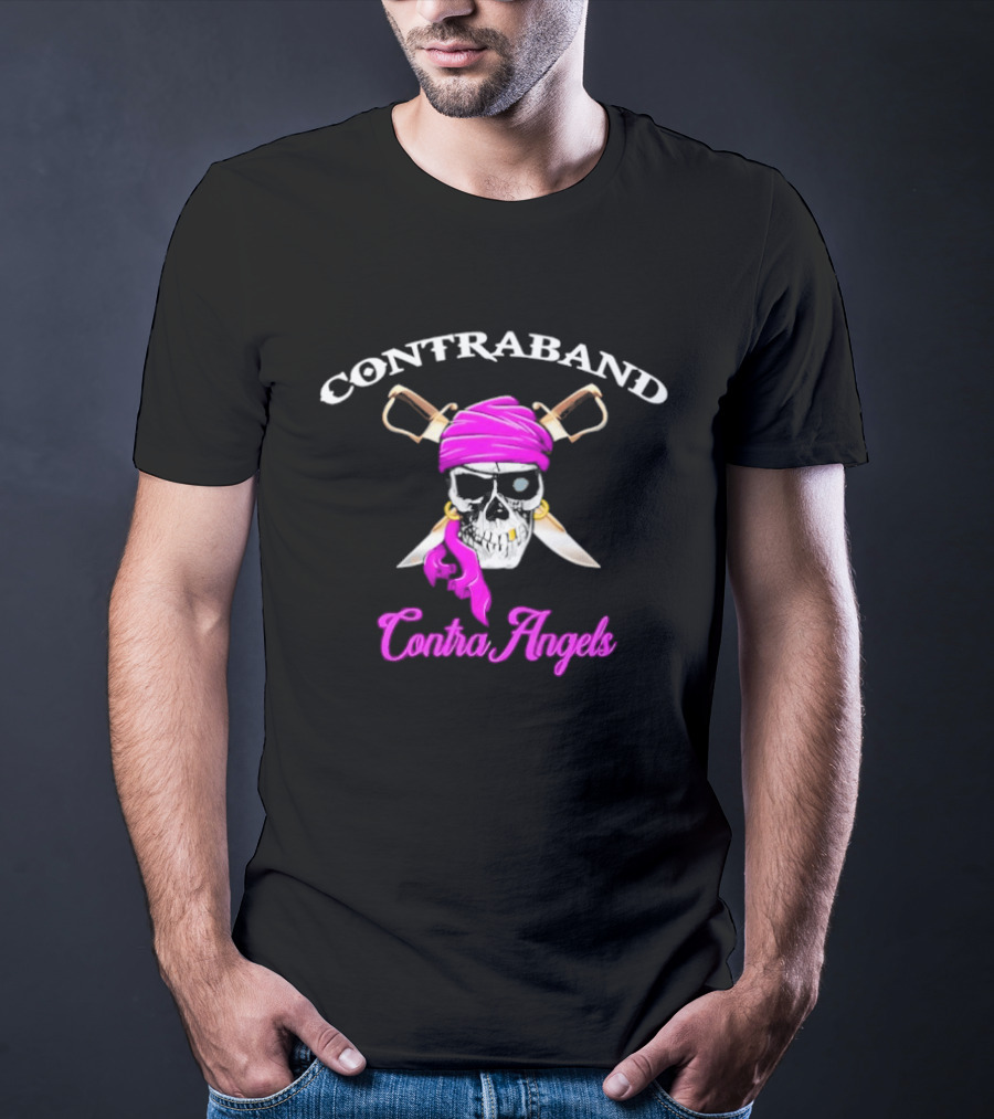 Contraband ContraAngels Skull Pirate Bandana And Swords T-Shirt