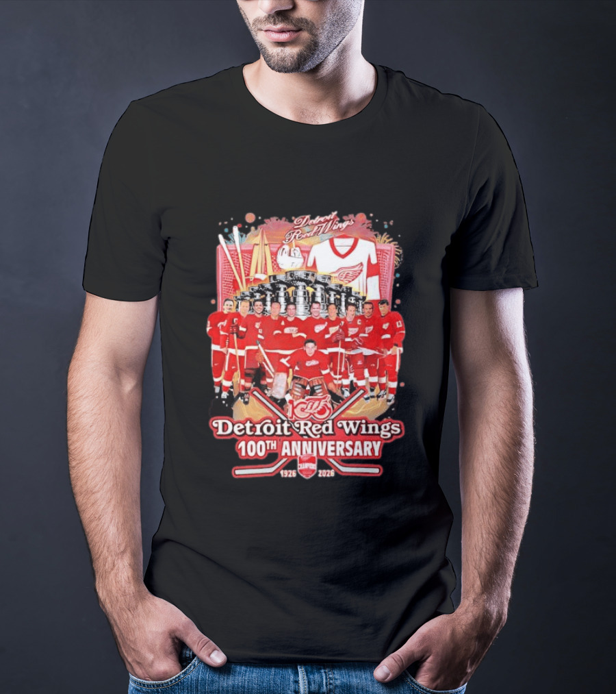Detroit Red Wings 100th Anniversary 1926 2026 Team Celebration T-Shirt