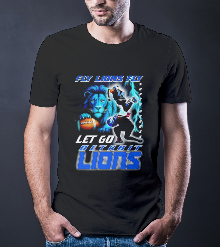 Fly Lions Fly Let Go Detroit Lions Football Journey T-Shirt