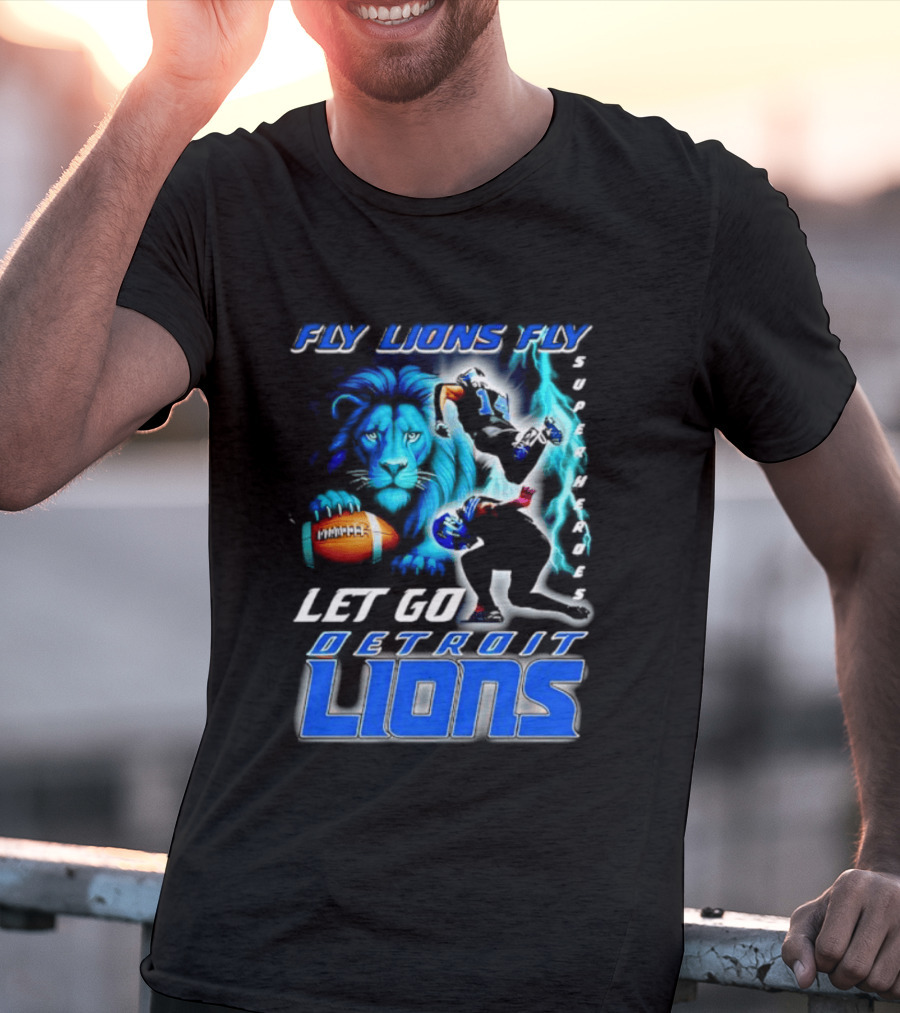 Fly Lions Fly Let Go Detroit Lions Football Journey T-Shirt