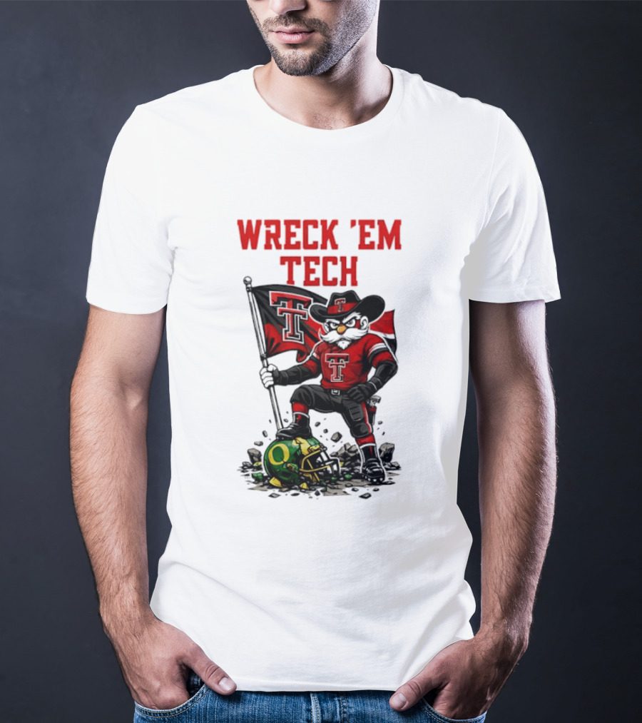 Wreck 'Em Tech Texas Tech Red Raiders Raider Red Flag And Helmet T-Shirt