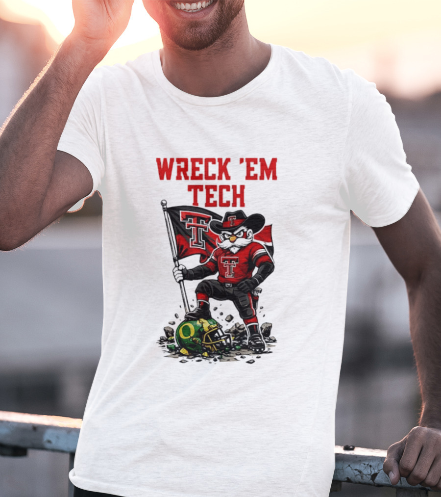 Wreck 'Em Tech Texas Tech Red Raiders Raider Red Flag And Helmet T-Shirt