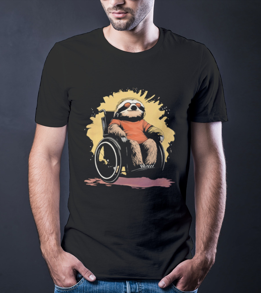 Sloth On Wheelchair With Sunglasses Relaxing Cool Attitude T-Shirt