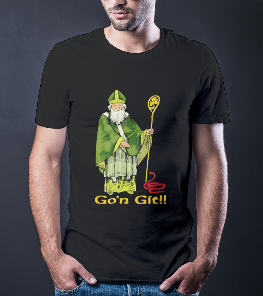 Go'n Git St Patrick Vintage Illustration With Staff And Smoke T-Shirt