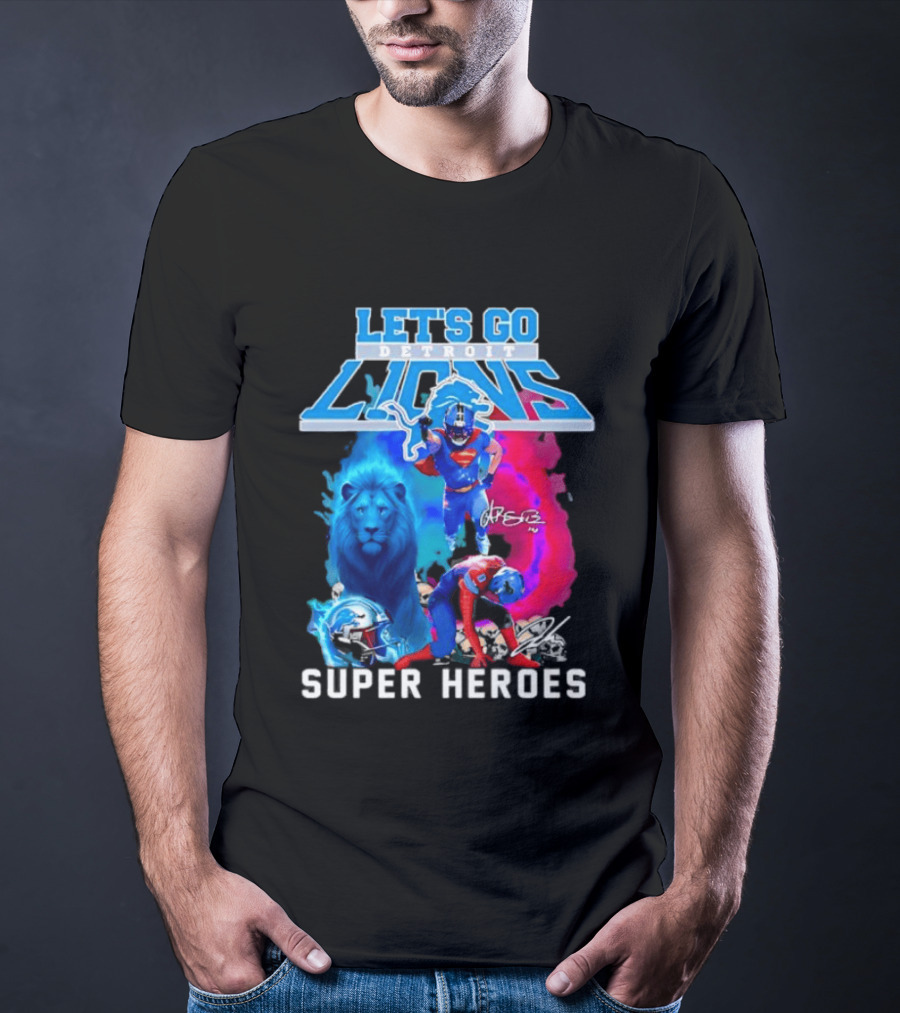 Let's Go Detroit Lions Jahmyr Gibbs Amon Ra St Brown Super Heroes T-Shirt