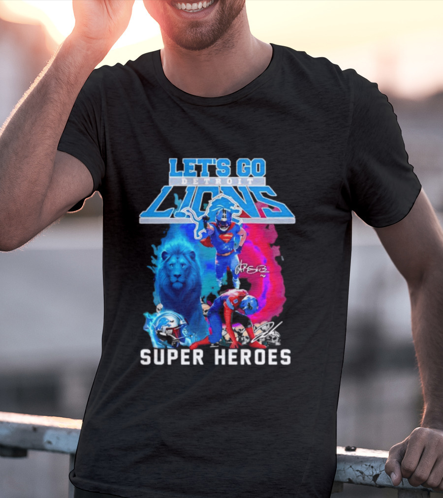 Let's Go Detroit Lions Jahmyr Gibbs Amon Ra St Brown Super Heroes T-Shirt