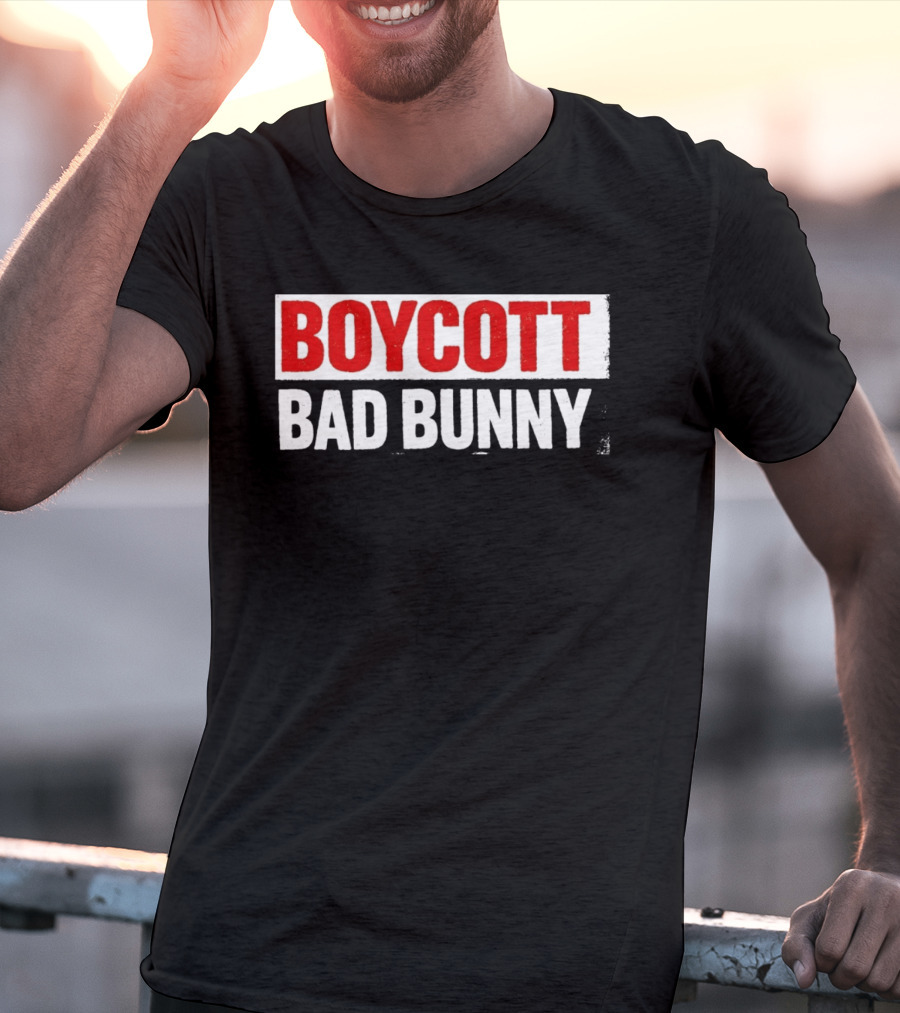 Boycott Bad Bunny Text Bold Red And White T-Shirt