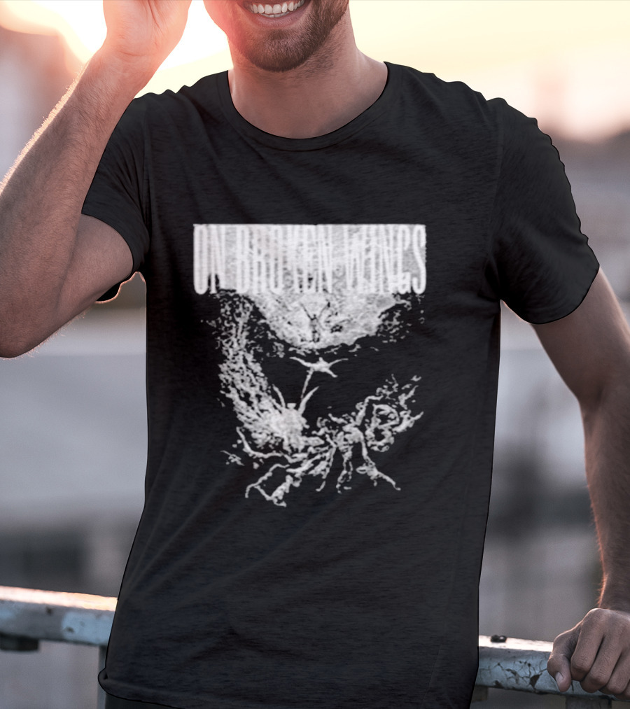 On Broken Wings Fallen Angel White Grunge T-Shirt