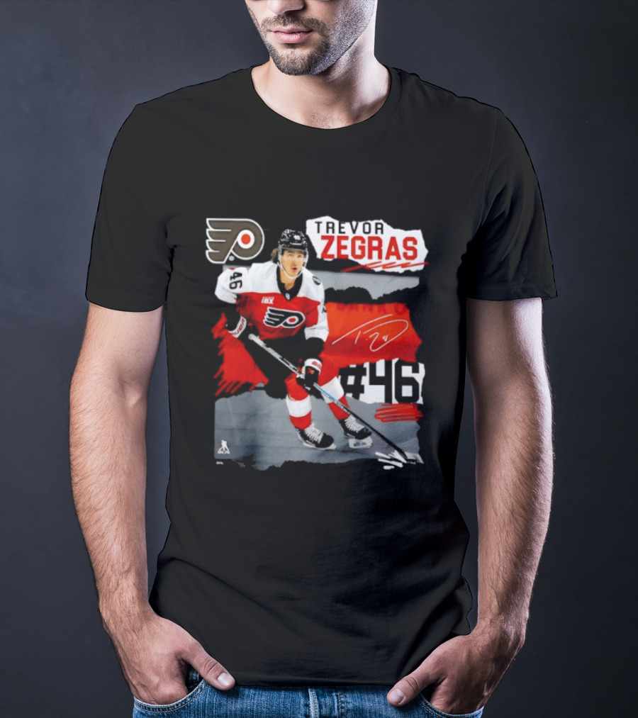 Philadelphia Flyers Trevor Zegras Hockey Player 46 Signature Ice Series T-Shirt