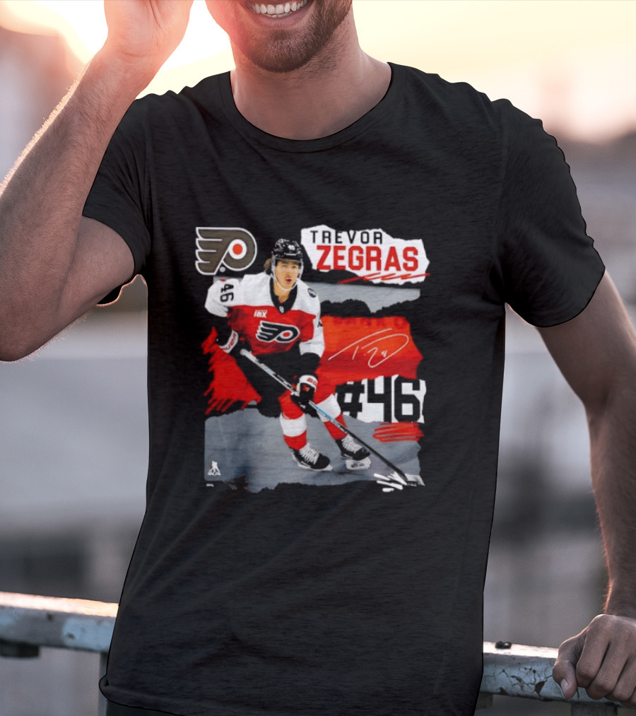 Philadelphia Flyers Trevor Zegras Hockey Player 46 Signature Ice Series T-Shirt