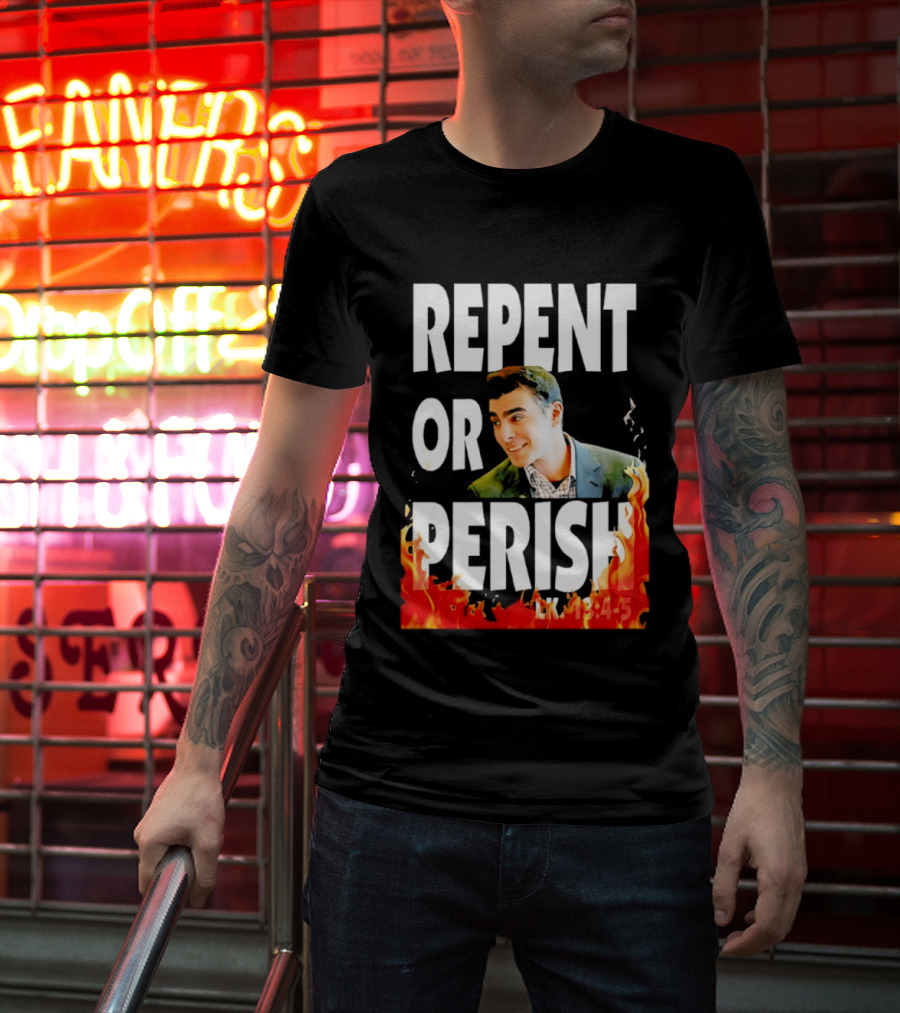 Repent Or Perish Luigi Fire Flame Luke 13:3 5 T-Shirt