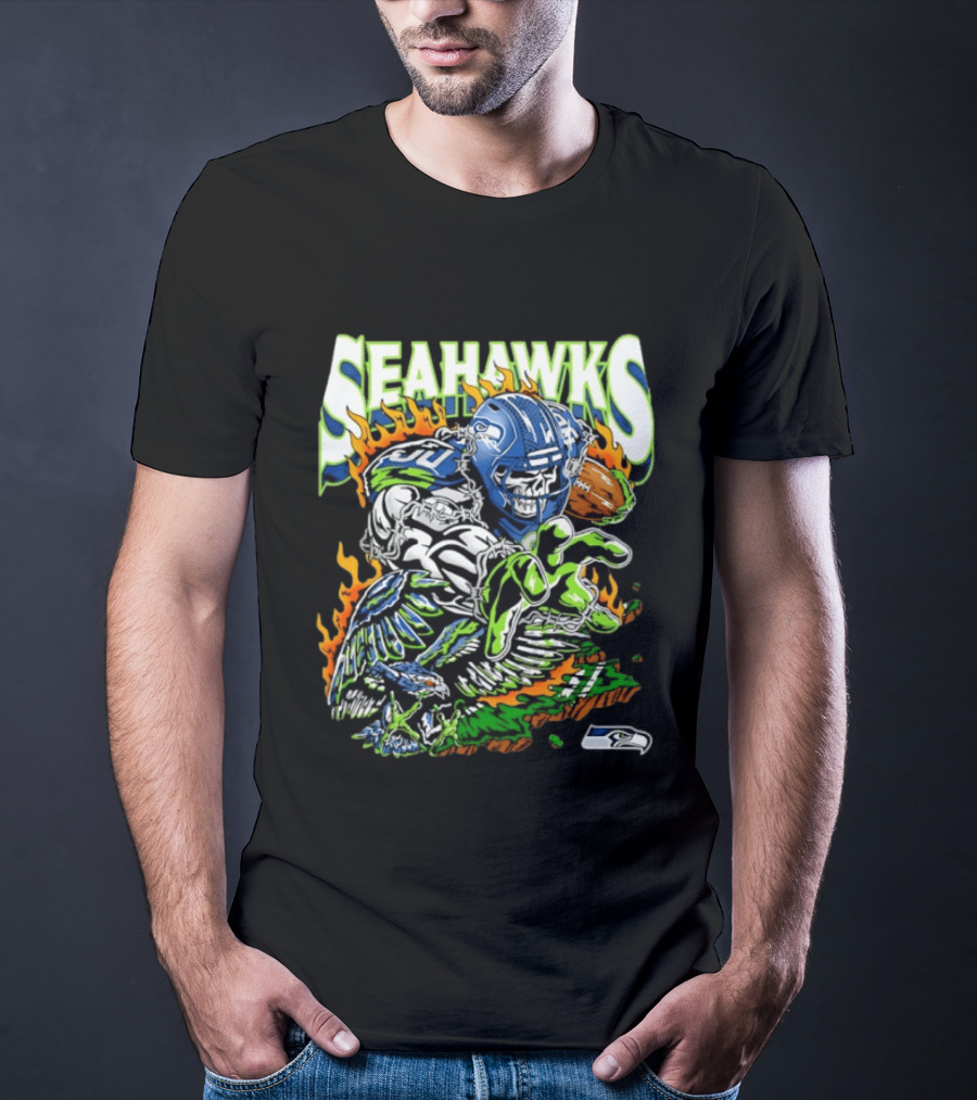 Seahawks Skull Firebird NFL Football Grunge T-Shirt