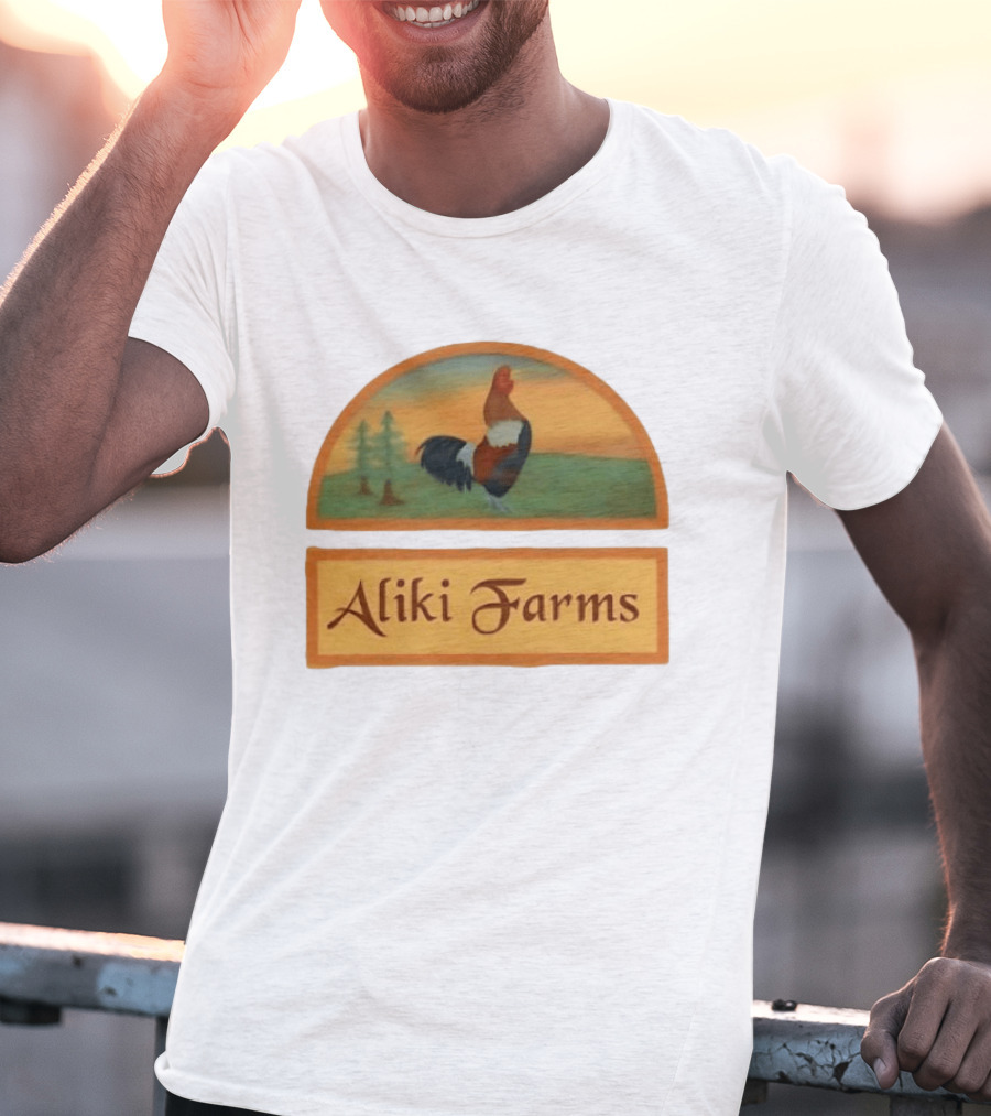 Aliki Farms Rooster Scene With Trees T-Shirt