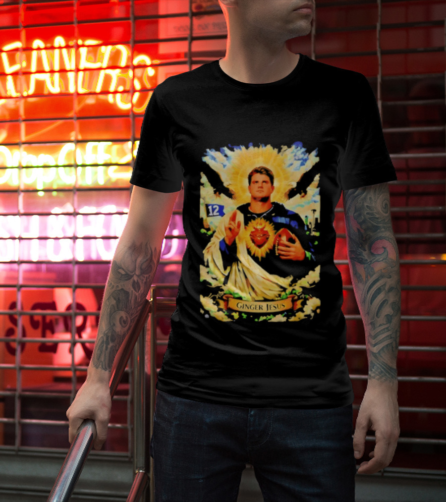 Ginger Jesus 12 Seattle Seahawks Football Halo Sacred Heart T-Shirt
