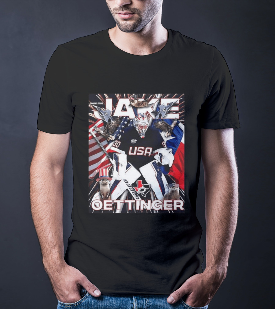 Jake Oettinger USA Hockey Olympics Dallas Stars Bauer T-Shirt