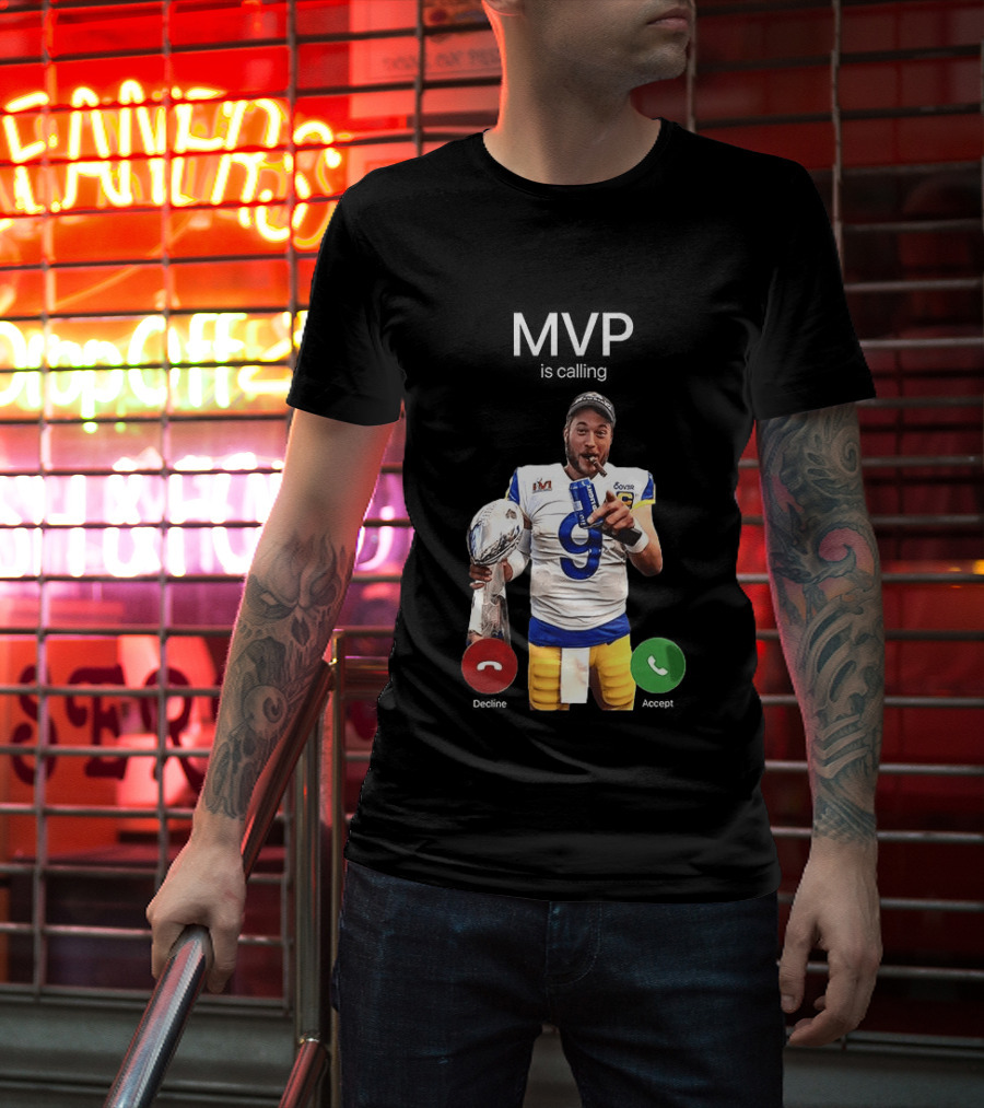 MVP Matthew Stafford Holding Trophy Los Angeles Football Celebration T-Shirt