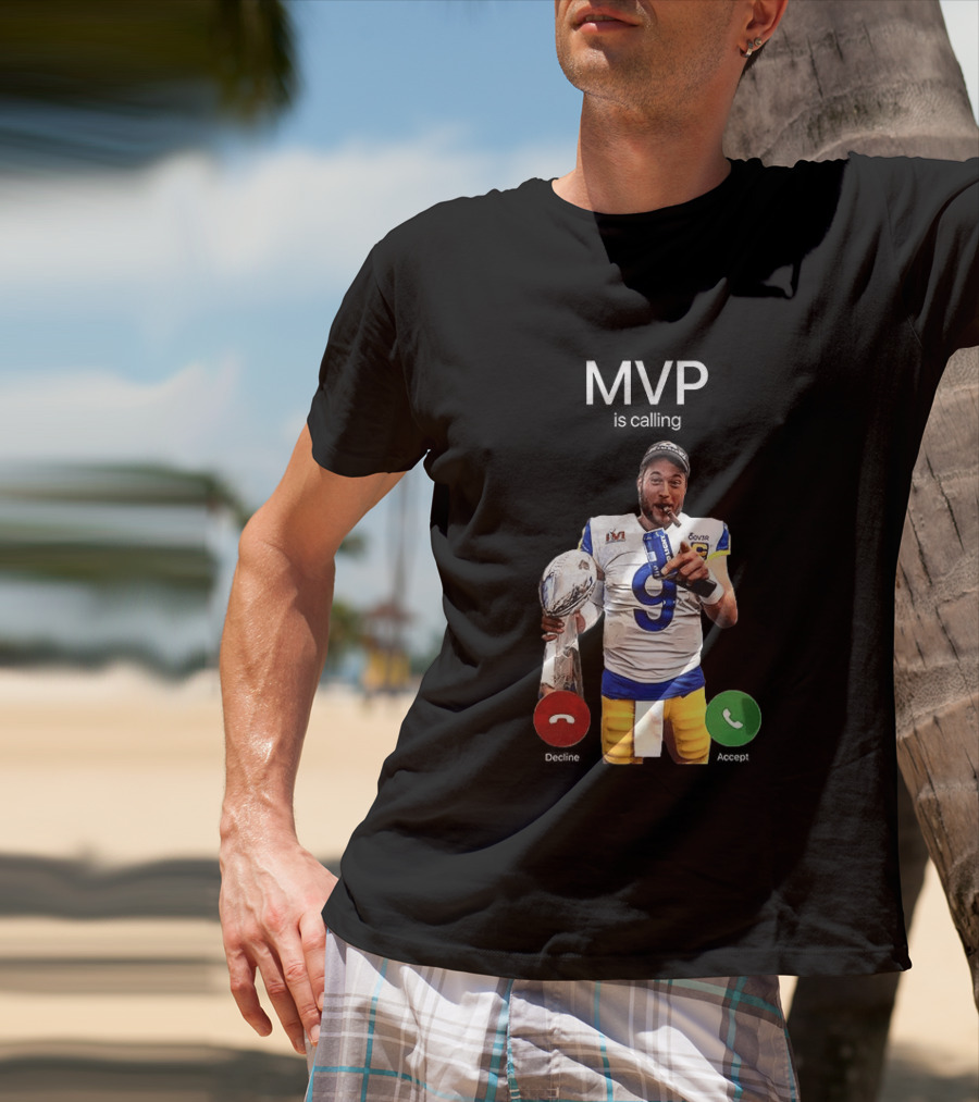 MVP Matthew Stafford Holding Trophy Los Angeles Football Celebration T-Shirt