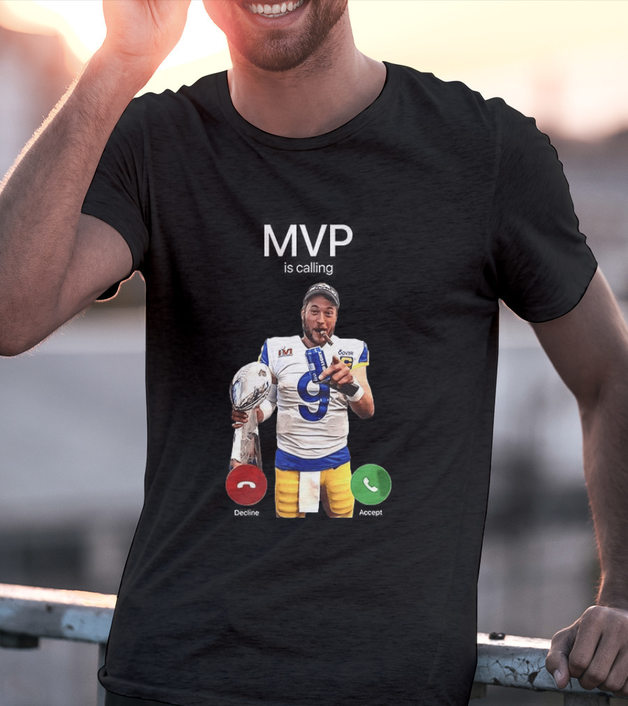 MVP Matthew Stafford Holding Trophy Los Angeles Football Celebration T-Shirt
