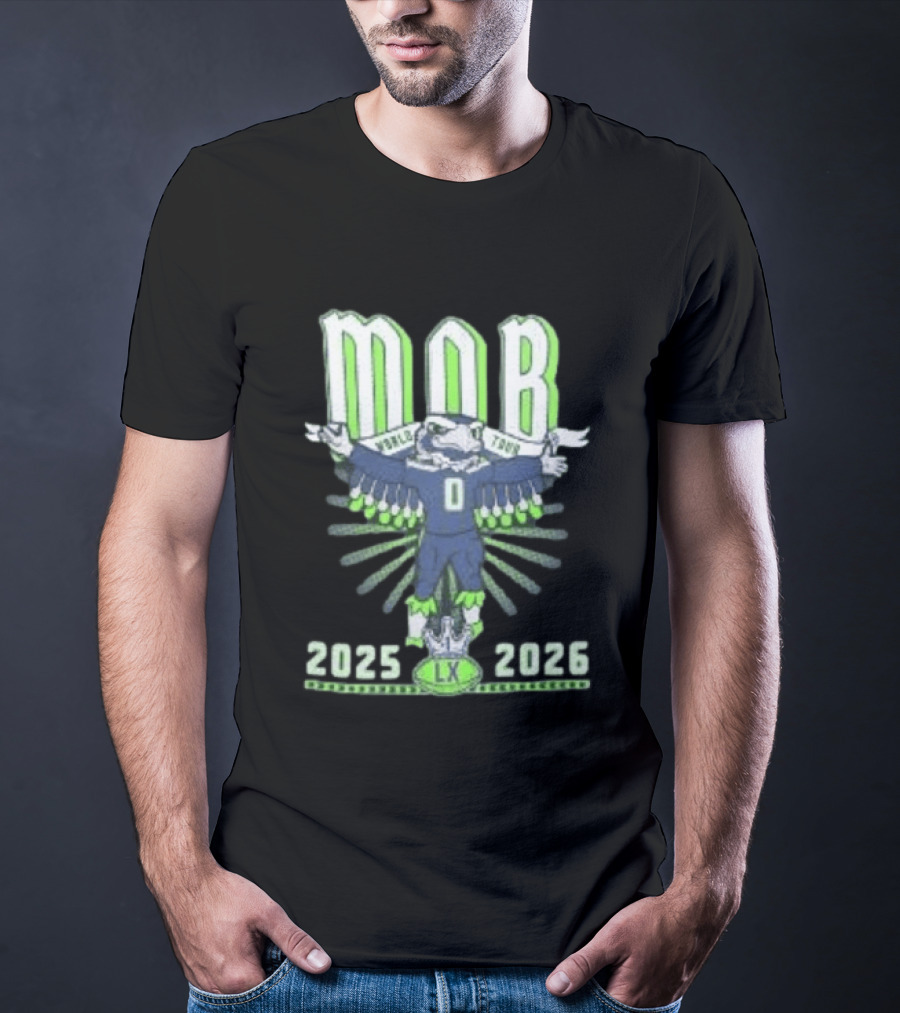 Seattle Seahawks MOB World Tour 2025 2026 Cartoon Bald Eagle Creature Olympic Washington LX T-Shirt