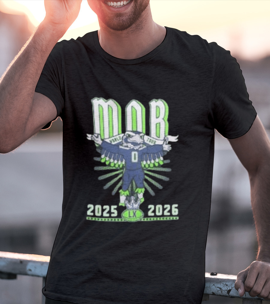 Seattle Seahawks MOB World Tour 2025 2026 Cartoon Bald Eagle Creature Olympic Washington LX T-Shirt