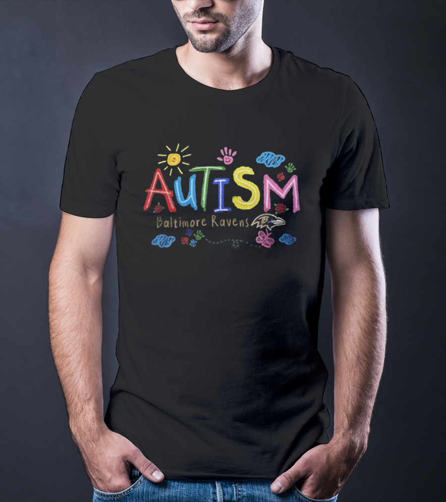 Baltimore Ravens Autism Awareness Teach Love Hope Colorful Puzzle Pieces T-Shirt