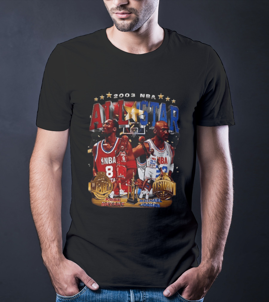 2003 NBA All Star Kobe Bryant Michael Jordan Western Eastern Conference Basketball T-Shirt