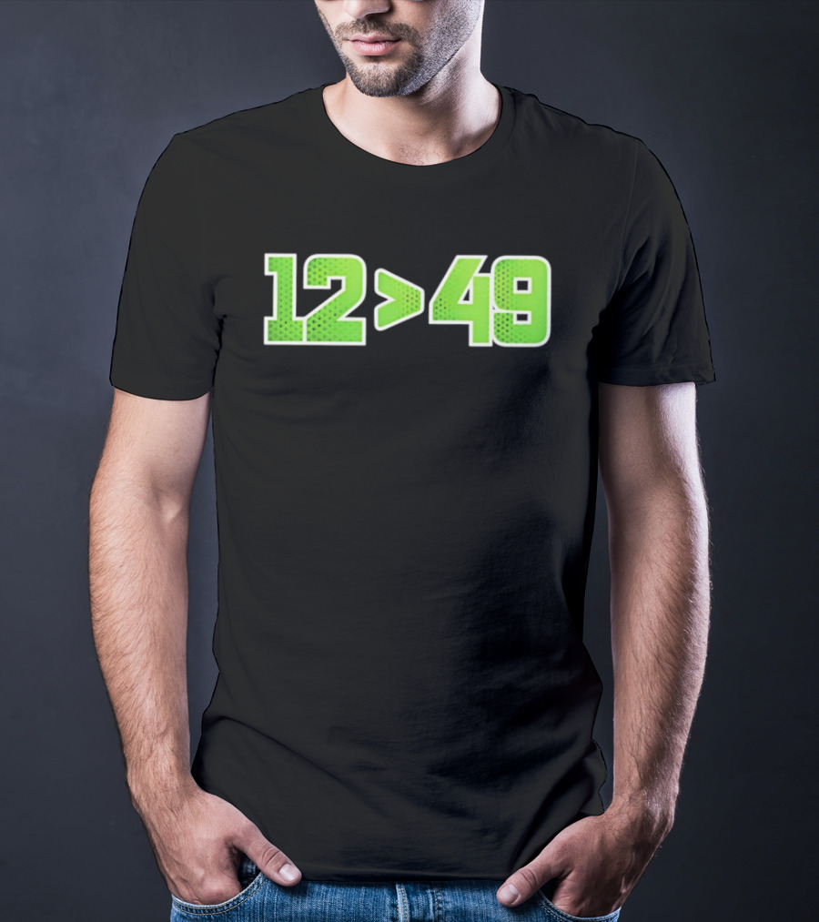 Seattle 12 Greater Than 49 Neon Green Football Fan Gear T-Shirt