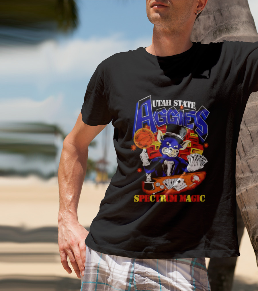 Utah State Aggies Spectrum Magic Basketball Theme With Cards T-Shirt