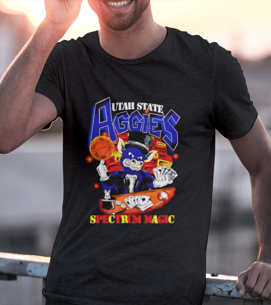 Utah State Aggies Spectrum Magic Basketball Theme With Cards T-Shirt